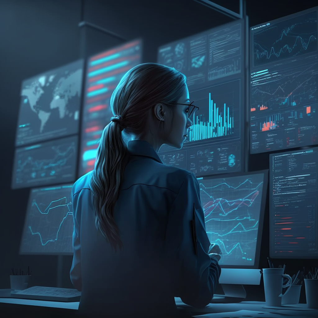 Woman working at a crypto office